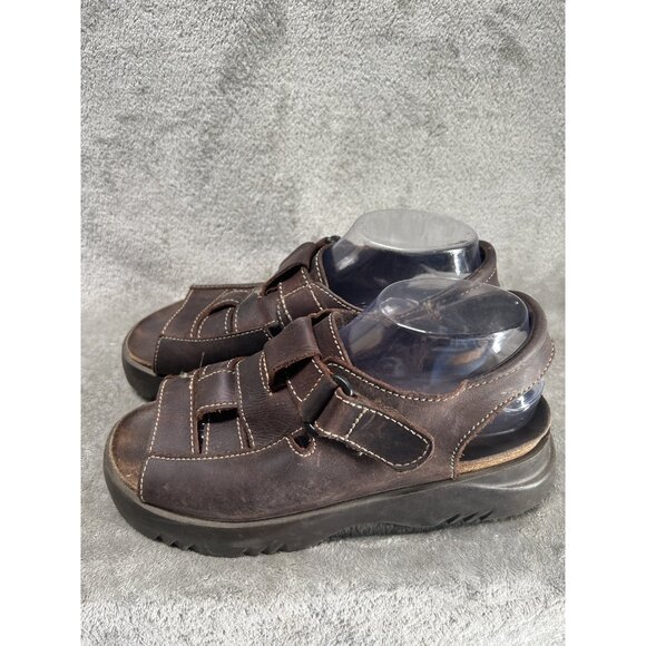 Vtg 90s Y2K MEN's Sz 9.5 Brown Leather Chunky Fisherman Platform Sandals Grunge - Picture 3 of 6